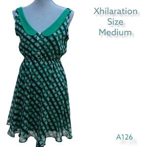 Xhilaration Women's Green Polka Dots Tank, Fit & Flare, Knee High Dress. Size M